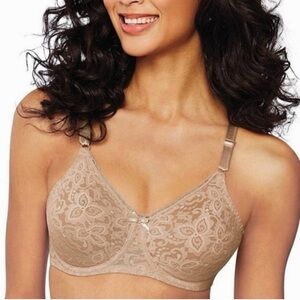 Bali 3432 Lace N Smooth Full Coverage Underwire Unlined Sz 36D nude/tan NWOT